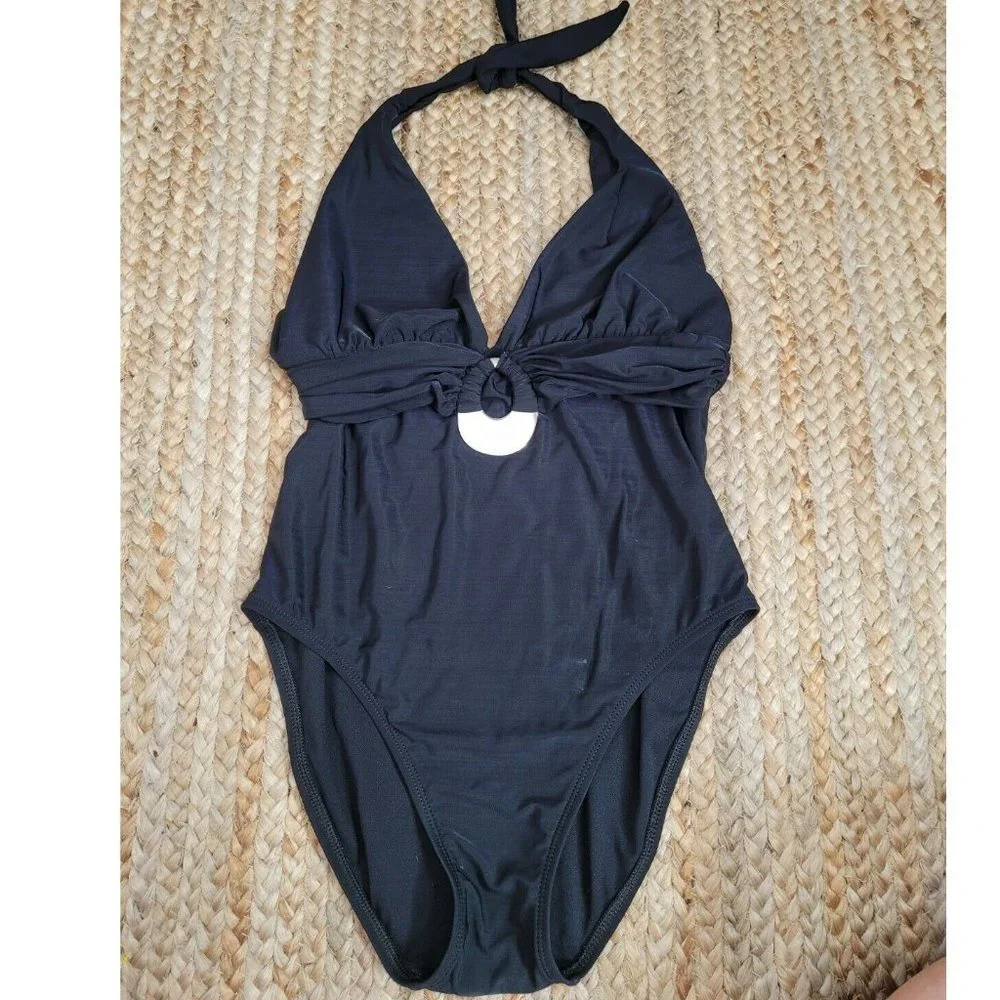 La Blanca Black One Piece Swimsuit Sz. 8 Swimwear Beach Halter